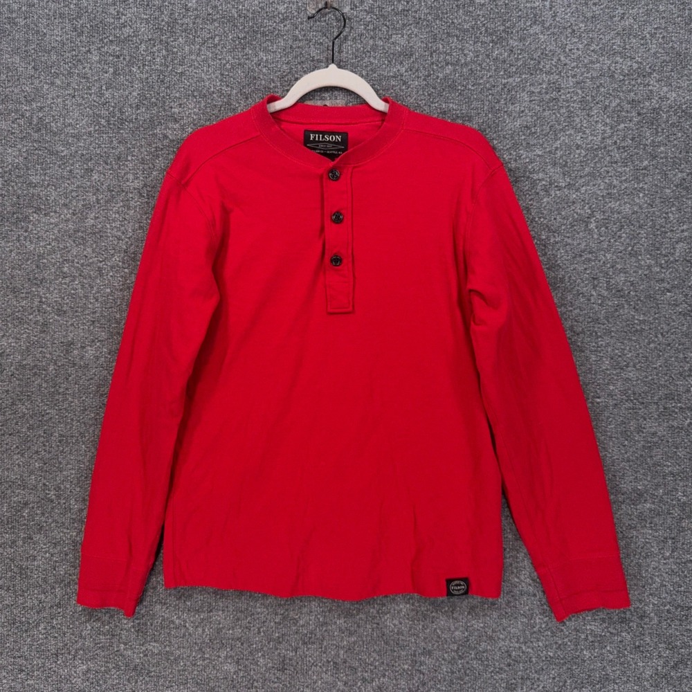 Filson Henley Shirt Mens Small Red Long Sleeve Cotton Casual Outdoor Layering